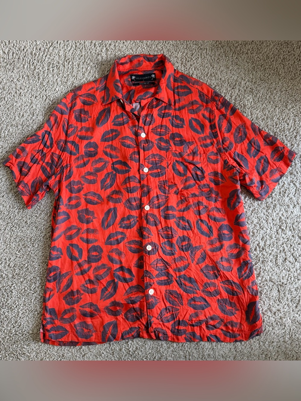 All Saints Kiss Short Sleeve Viscose Button Down Shirt